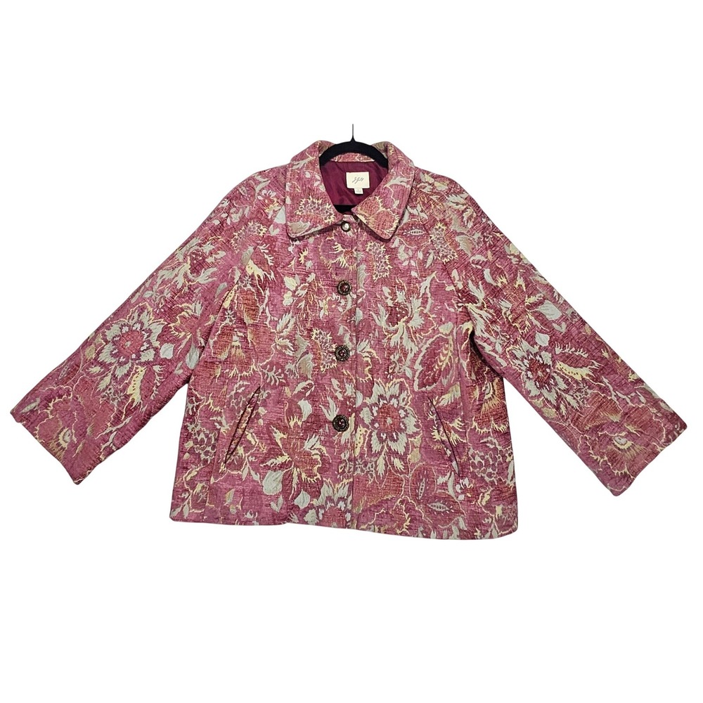 J Jill Tapestry Jacket L 12 14 Floral Pink Blazer Brocade Embroidered Beige